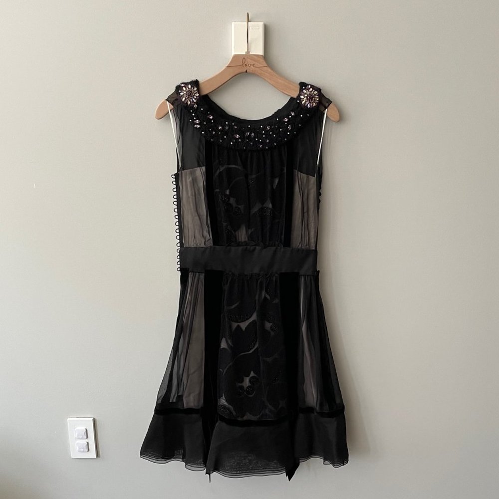 Louis Vuitton Black Silk/Velvet Detail Knee-Length Dress w/ Bodice - FR 36